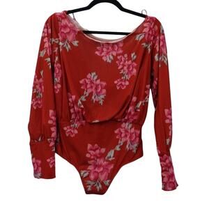 Free People Intimates Red Floral Bodysuit. Medium